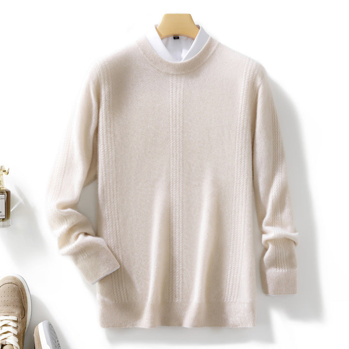 Men's round neck sweater made of cashmere look with vertical cable lace structure and ribbed hem Mune Fashion