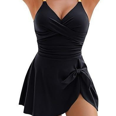 Women's One-Piece Swimsuit with Elegant Wrap Design and Fashionable Skirt Mune Fashion