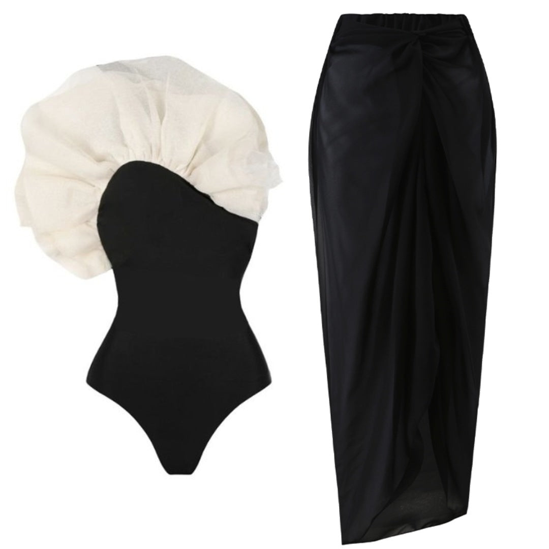Women One-Sided Swimsuit with 3D Flower Applique Mune Fashion