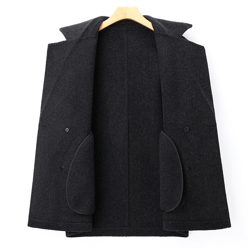 Men's Double-Breasted Wool Blend Short Coat with Lapel Collar Mune Fashion