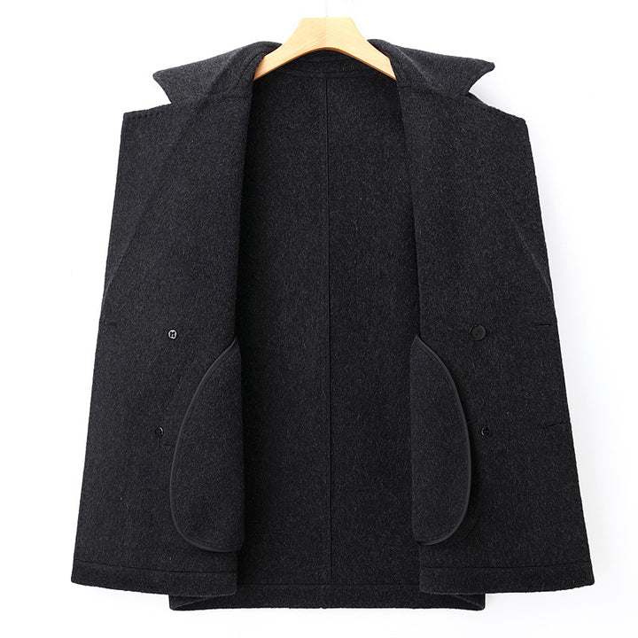 Men's Double-Breasted Wool Blend Short Coat with Lapel Collar Mune Fashion