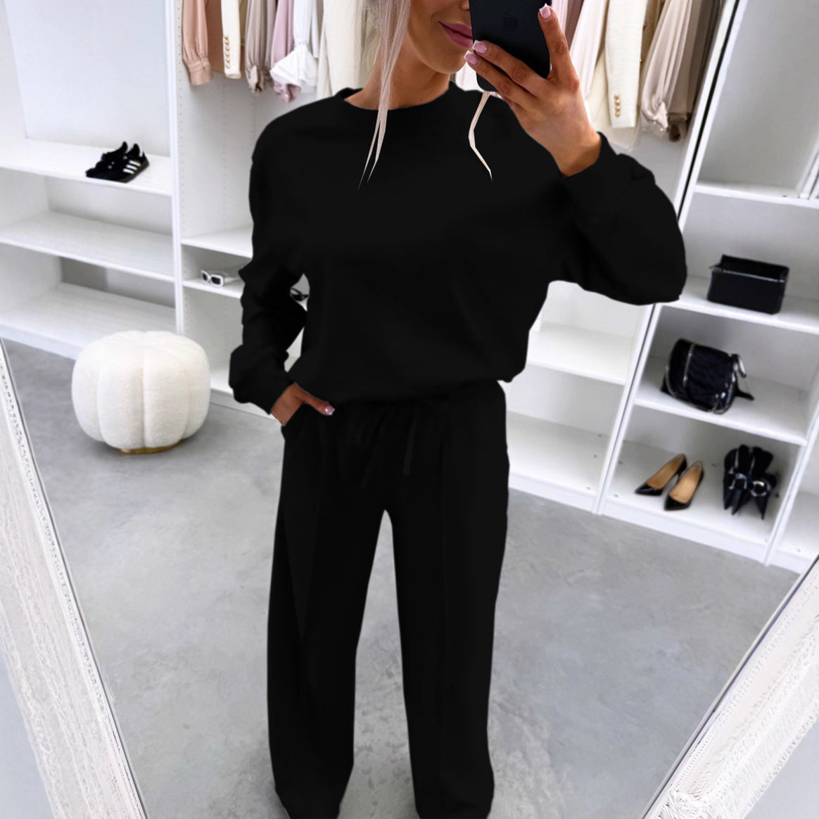 Women's Casual Loungewear Set with Oversize Batwing Sweater and Wide Jersey Pants Mune Fashion