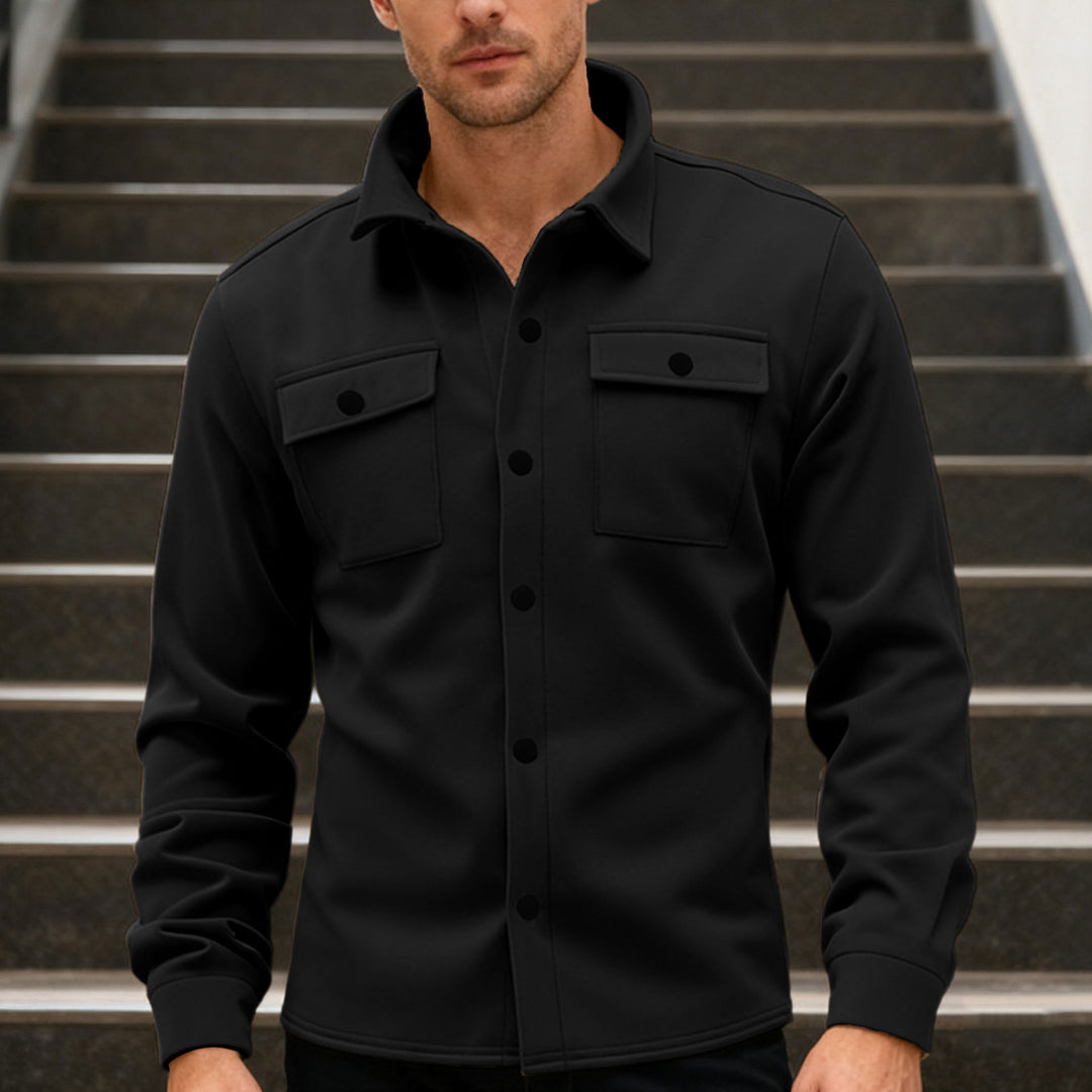 Men's Twill Overshirt with Shirt Collar, Flap Pockets and Straight Hem Mune Fashion