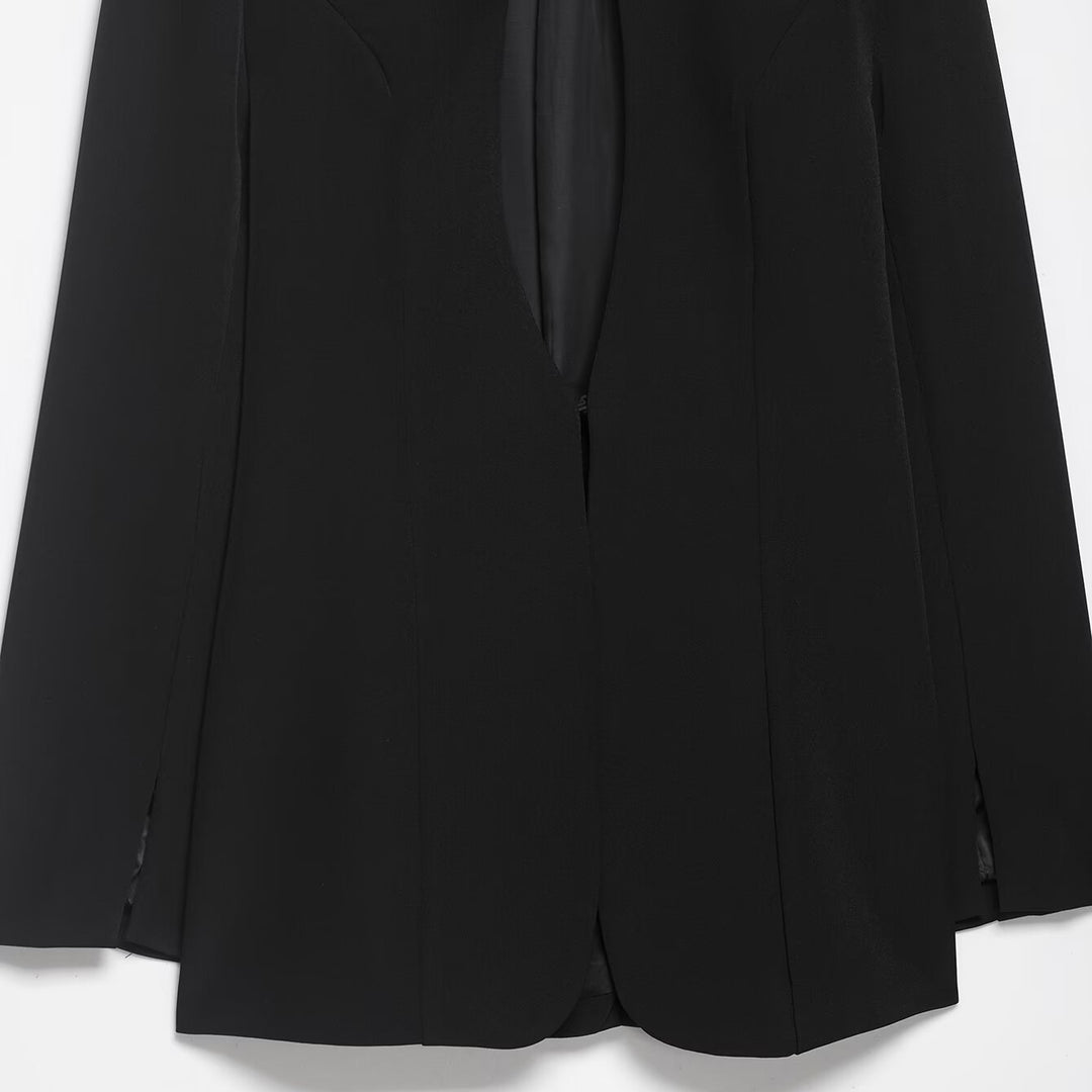 Women's Boxy Cape Blazer with Stand Collar and Concealed Front Mune Fashion