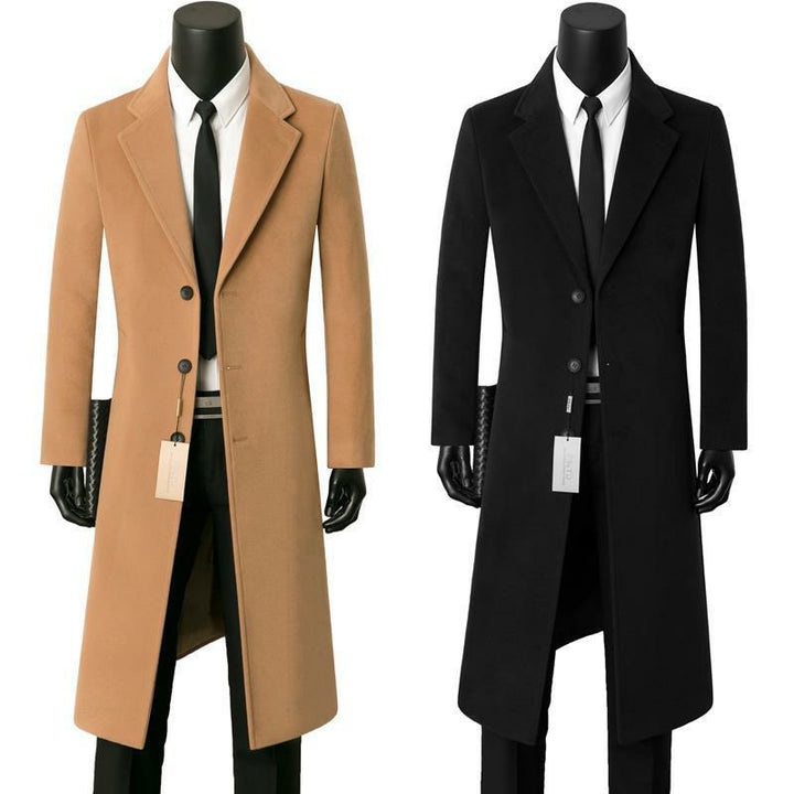 Men's single-breasted long coat with narrow silhouette, notched lapel and knee-length cut Mune Fashion