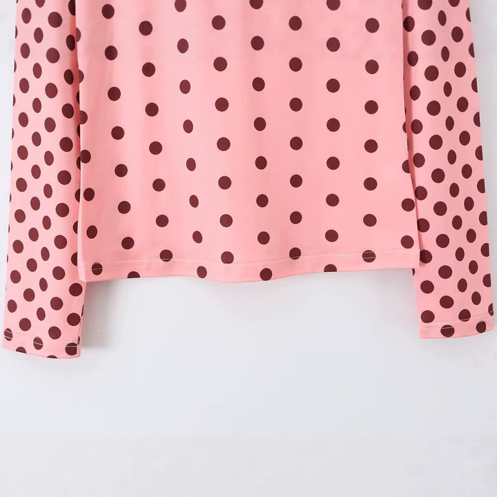Women UV protection long sleeve shirt with round neck and polka dot pattern Mune Fashion