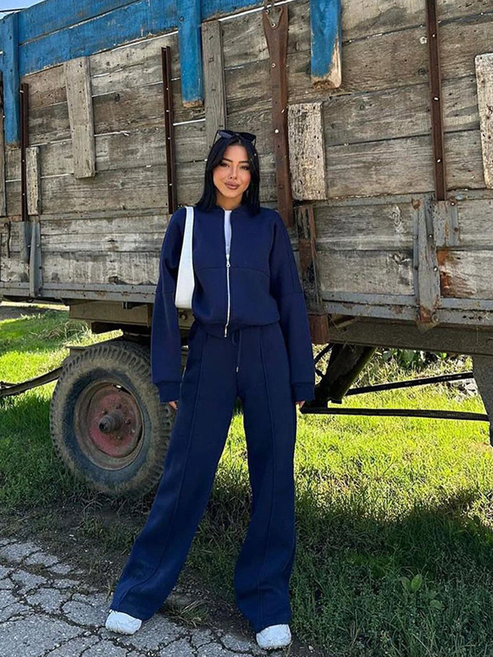 Women's oversized zip-up jacket with wide high-waist lounge pants set Mune Fashion