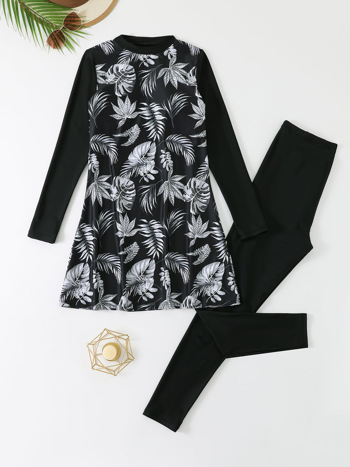 Women's stylish long sleeve swimsuit with skirt Mune Fashion