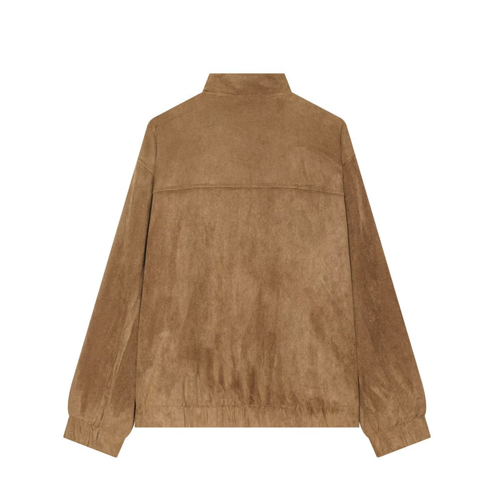 Women's Casual Oversize Bomber Jacket made of Suede-Like Material with Stand-Up Collar and Patch Pockets Mune Fashion