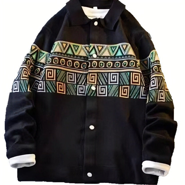 Women's Oversized Cardigan with Jacquard Yoke and Snap Button Placket Mune Fashion