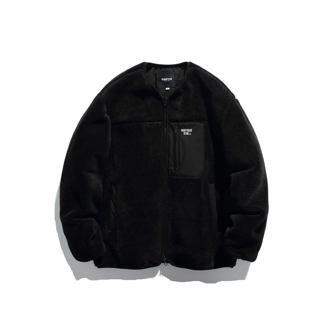 Unisex Short Cut Teddy Fleece Jacket with Nylon Chest Pocket and Full Zip Mune Fashion