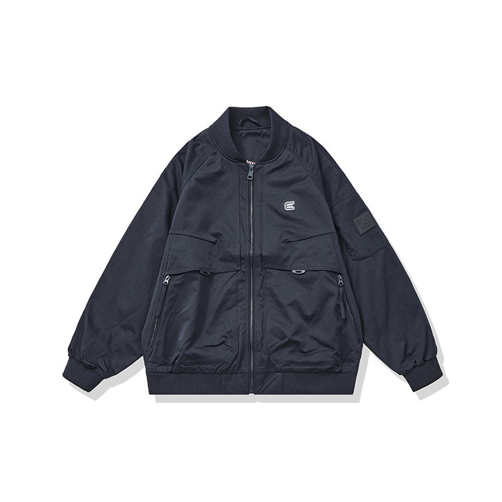 Unisex Short Cut Boxy Bomber Jacket in Utility Look with Front Zip, Flap Pockets and Ribbed Cuffs Mune Fashion
