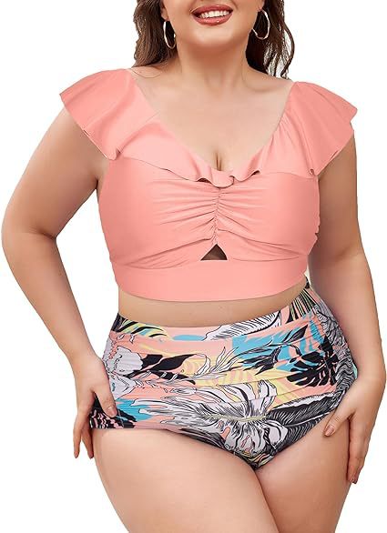 Ladies High-Waisted Swimwear Set with Ruffle Details Mune Fashion