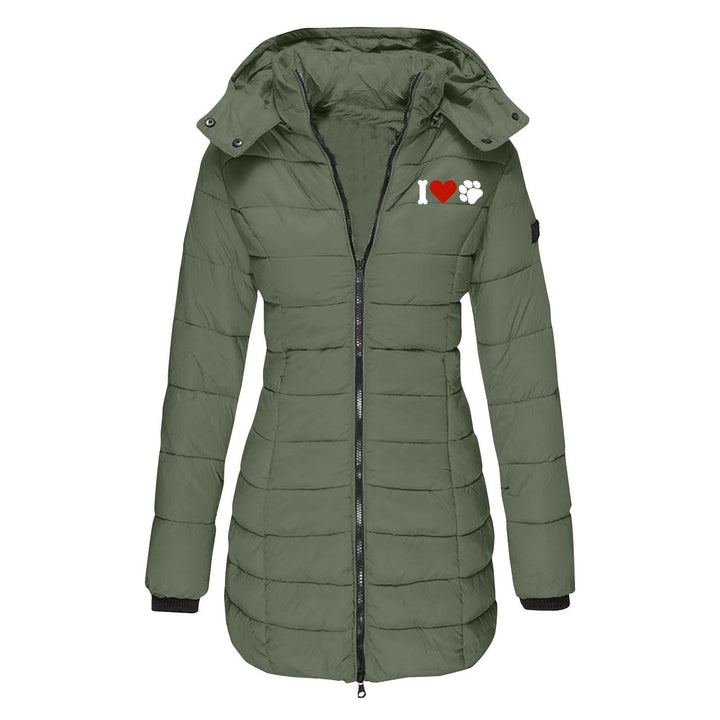 Women's quilted jacket with hood, tailored silhouette and heart paw print Mune Fashion