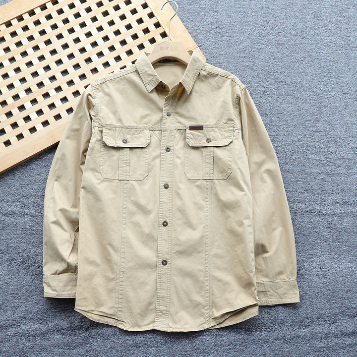 Men's Utility Shirt Jacket with Chest Flaps and Reinforced Seams Mune Fashion