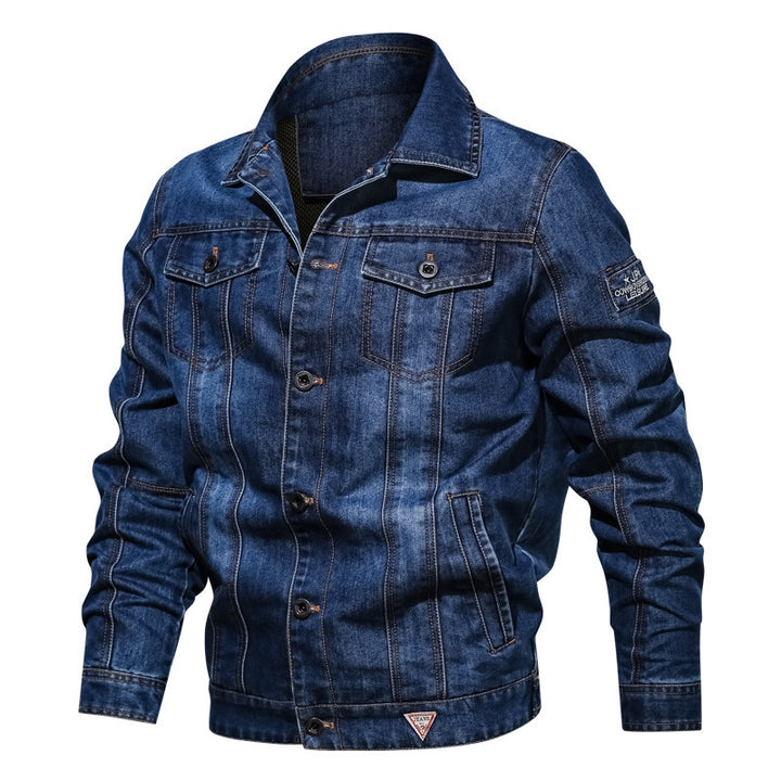 Men's denim jeans jacket in worker look with contrasting decorative stitching Mune Fashion