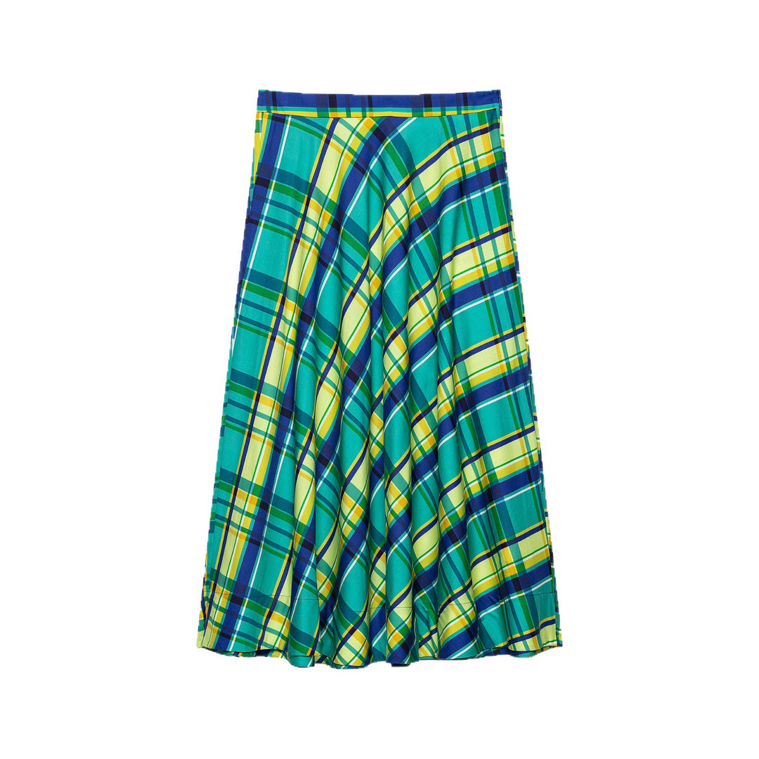 Women's Checkered Midi Skirt in Wide Flare Cut Mune Fashion