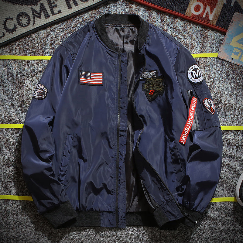 Men's stylish bomber jacket with patch details and arm pocket Mune Fashion