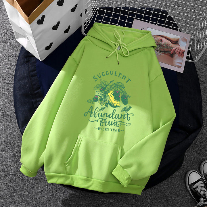 Women's relaxed-fit hooded sweatshirt with botanical fruit illustration and kangaroo pocket Mune Fashion