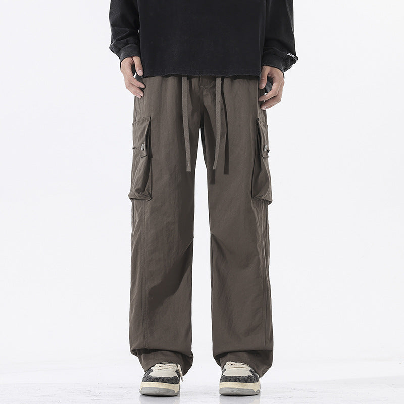 Men's Loose Twill Cargo Pants with Drawstring Waist and Large Flap Pockets Mune Fashion