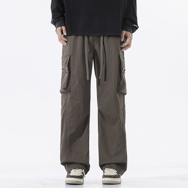 Men's Loose Twill Cargo Pants with Drawstring Waist and Large Flap Pockets Mune Fashion
