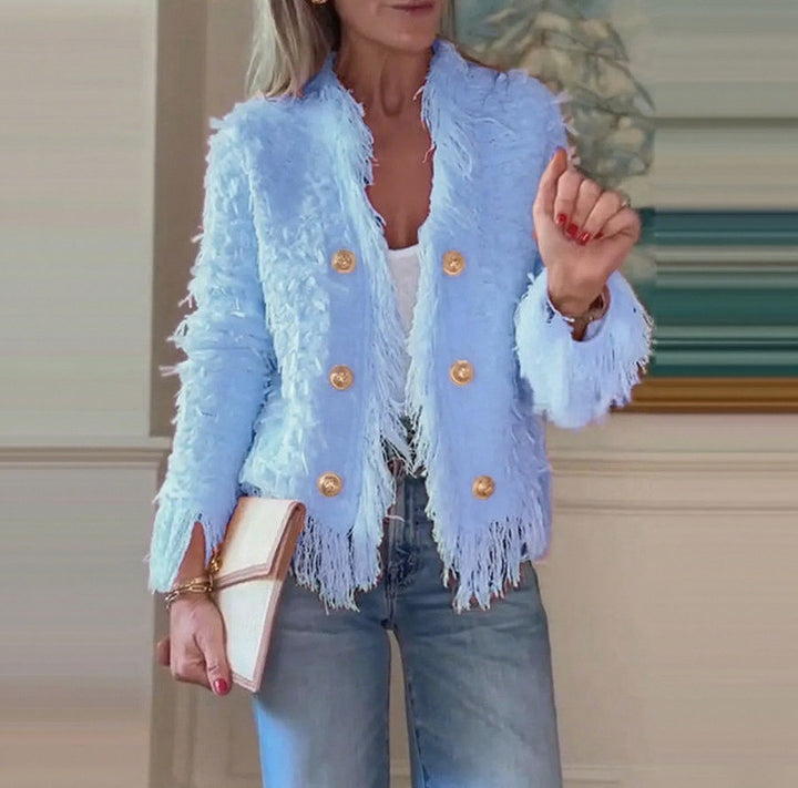 Women's short jacket with structured surface and decorative button row Mune Fashion
