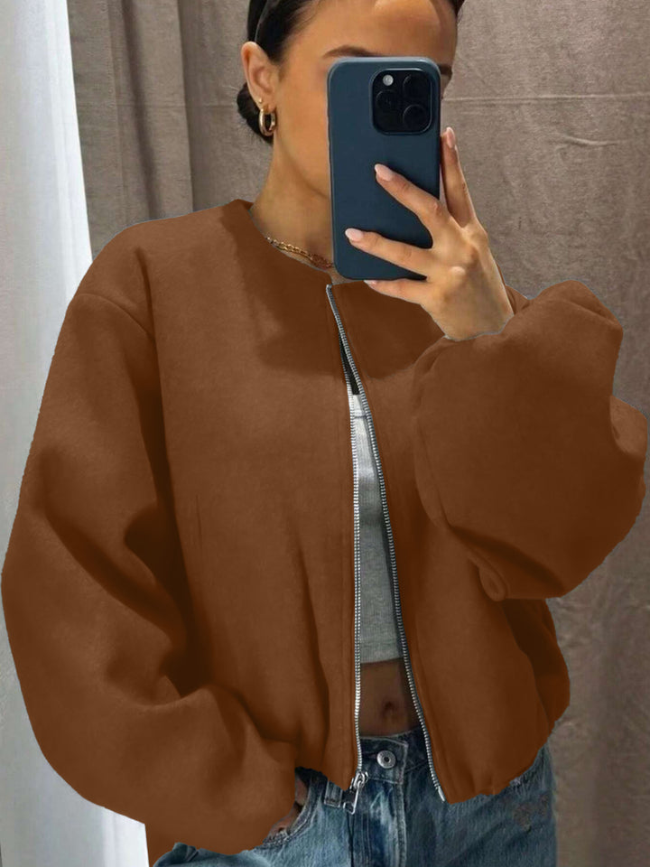 Women's Oversized Bomber Jacket with Zipper and Volume Sleeves Drune