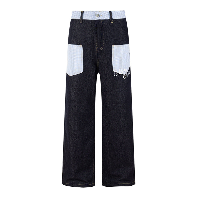 Women's wide denim culottes with checkered pattern pockets and high waist Mune Fashion