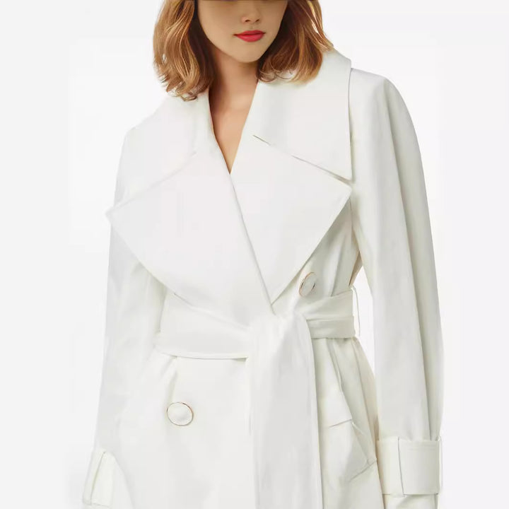 Women's trench coat with wide lapels and waist belt Mune Fashion