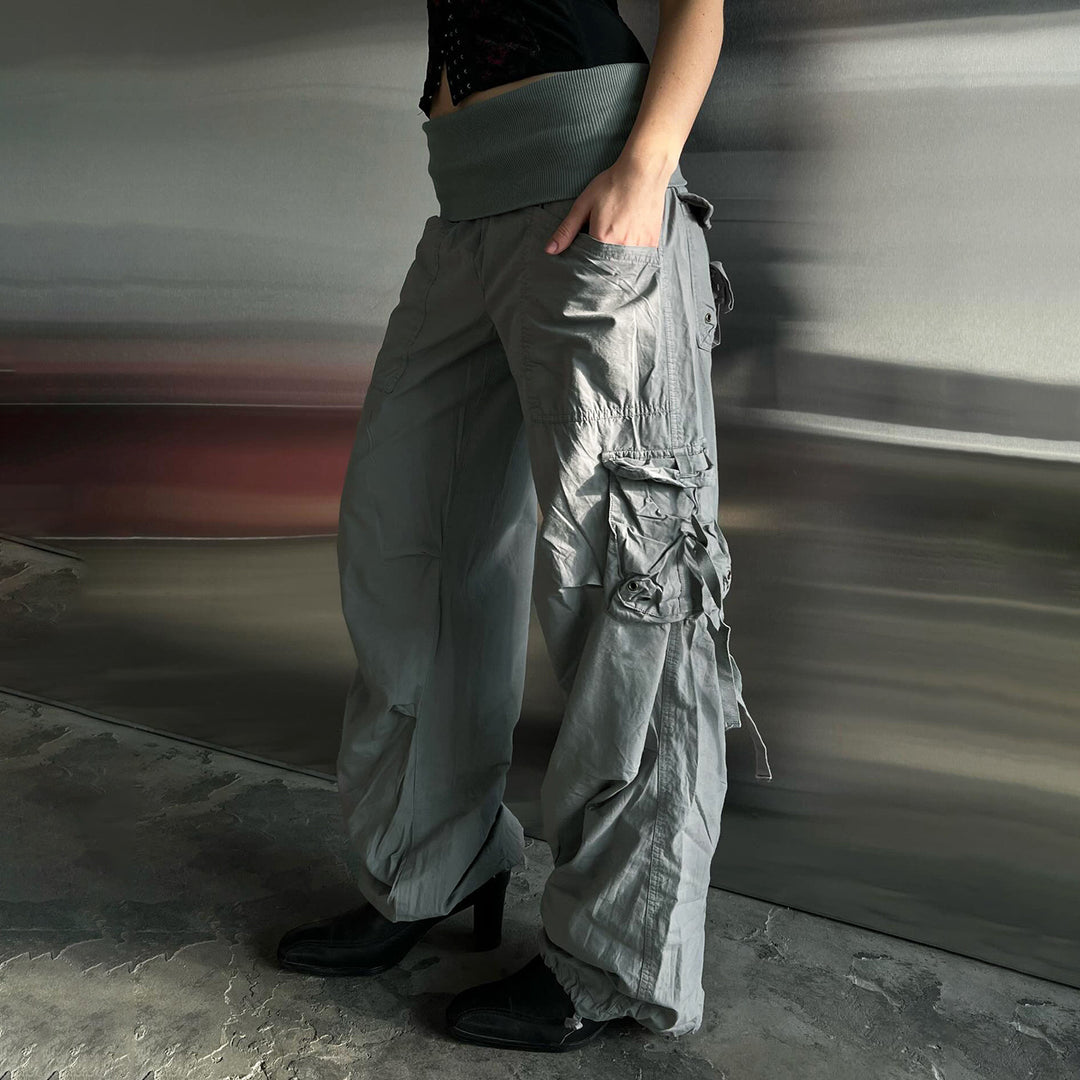 Women's Wide Cargo Pants with High Cuff, Utility Pocket and Drawstring Mune Fashion