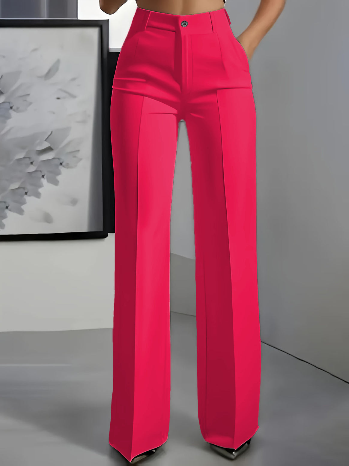 Women High-Waisted Palazzo Pants with Crease and Front Pockets Mune Fashion