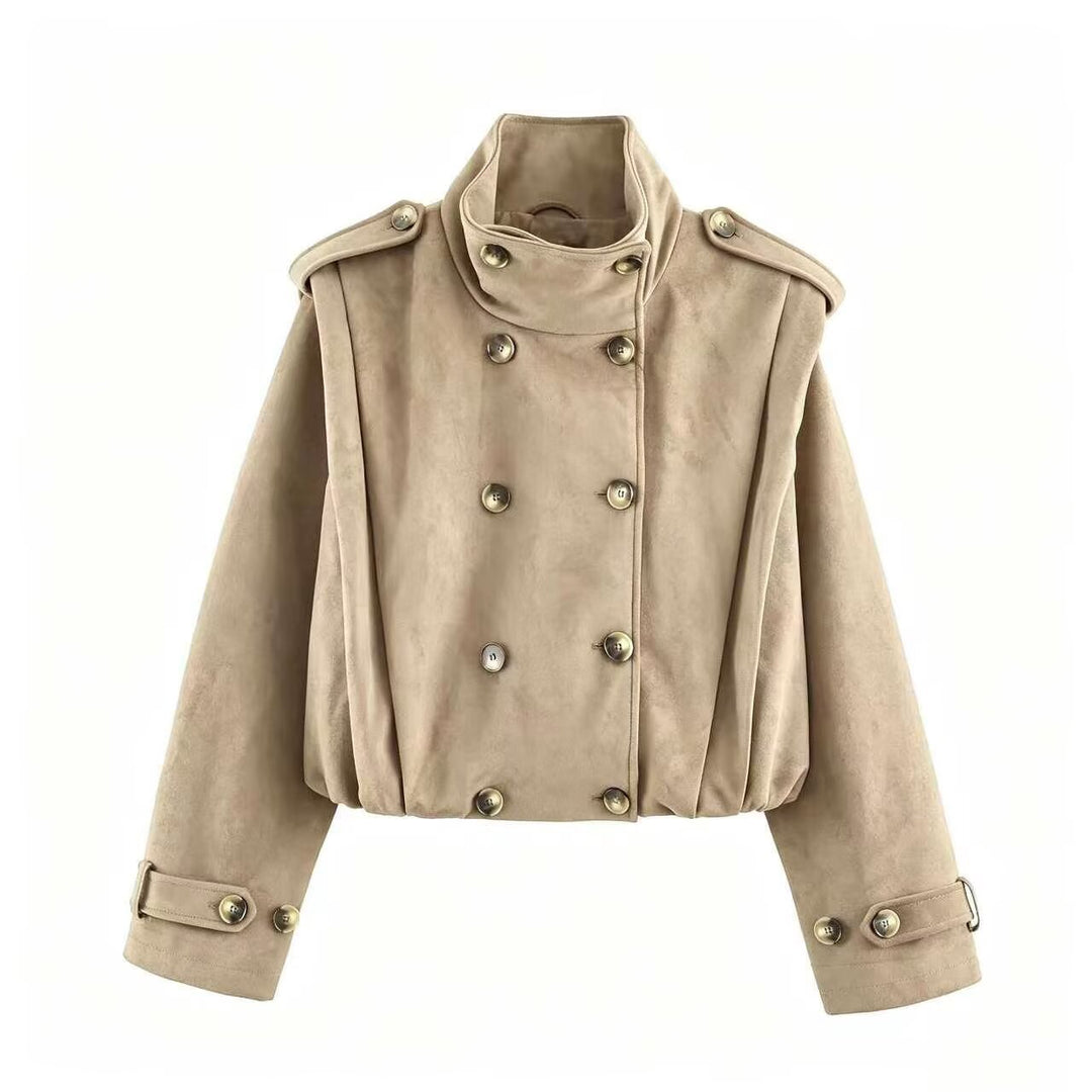 Women’s short jacket in sailor and military mix with high stand-up collar, epaulettes and fitted drawstring Mune Fashion
