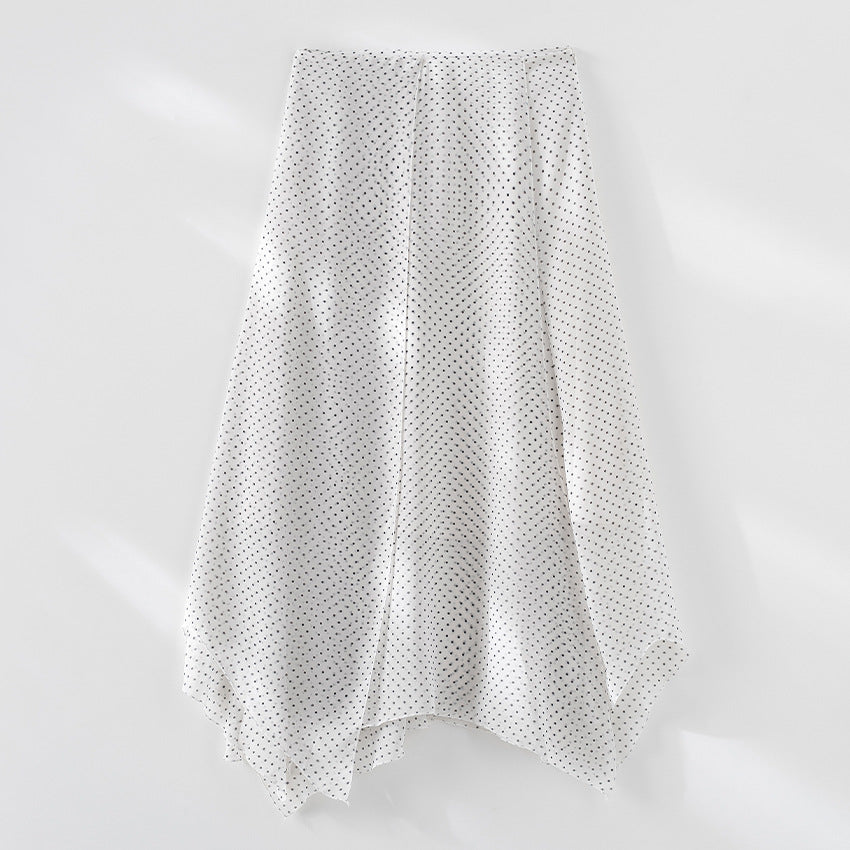 Women Airy Polka-Dot Loop Blouse with Bow Collar, Pleated Front and Cuff Sleeves Mune Fashion