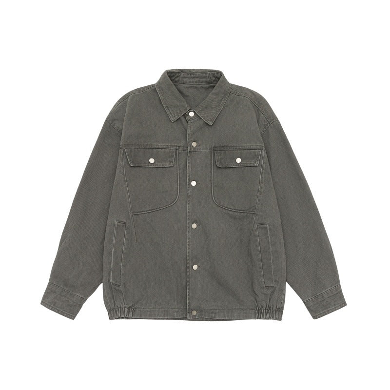 Unisex Oversize Workwear-Bomber Jacket with Snap Front and Elastic Waist Mune Fashion