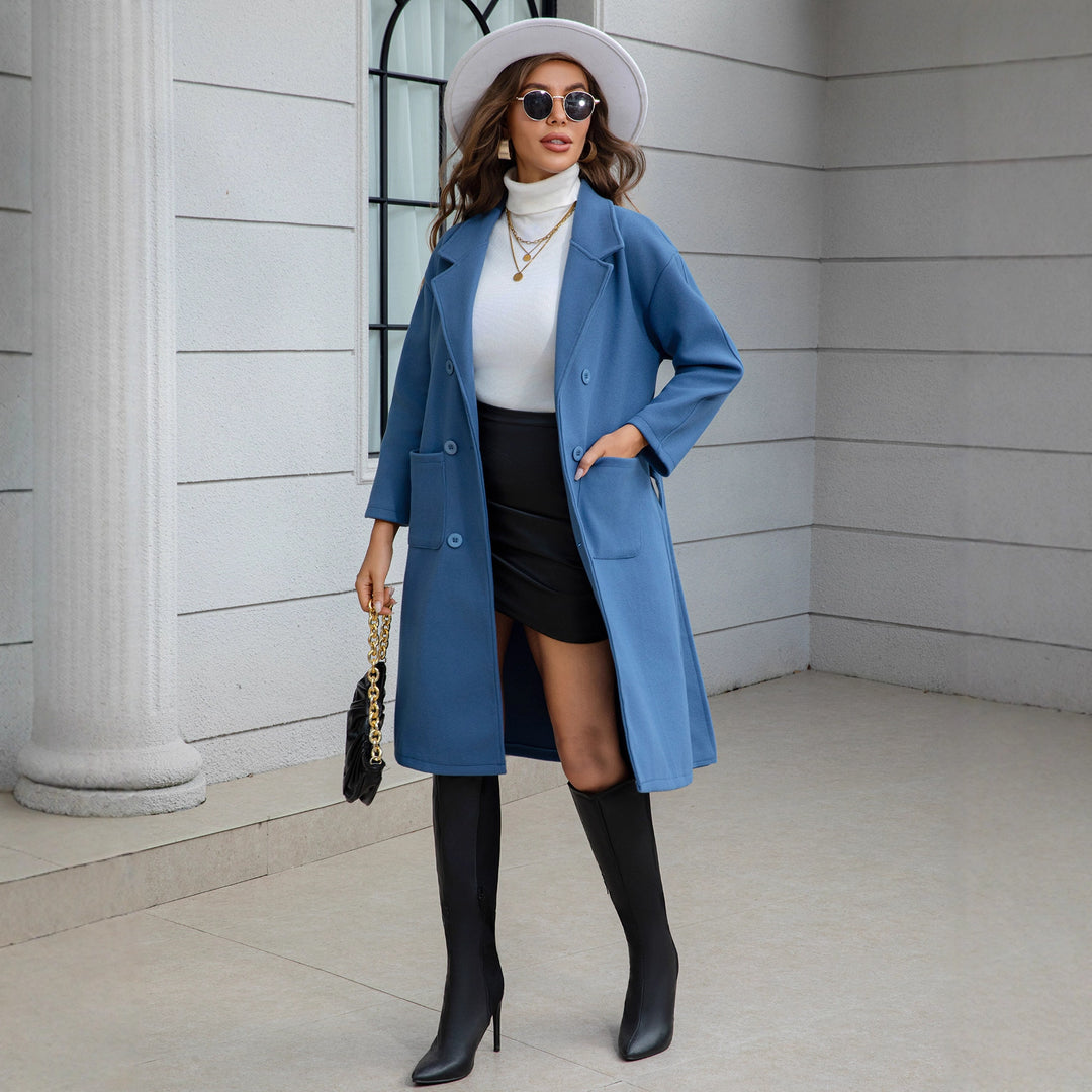 Women's wool look coat with lapel collar, patch pockets, and tailored fit Mune Fashion