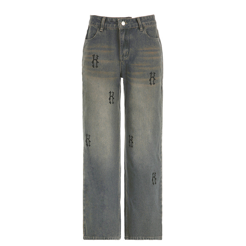 Women's high-waisted wide denim jeans with straight leg, five-pocket and tone-on-tone embroidery Mune Fashion