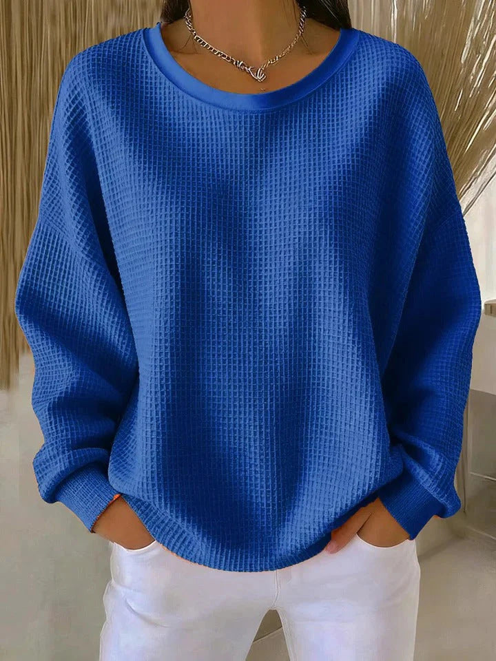 Women’s Oversize Waffle Knit Sweatshirt with Round Neck Mune Fashion