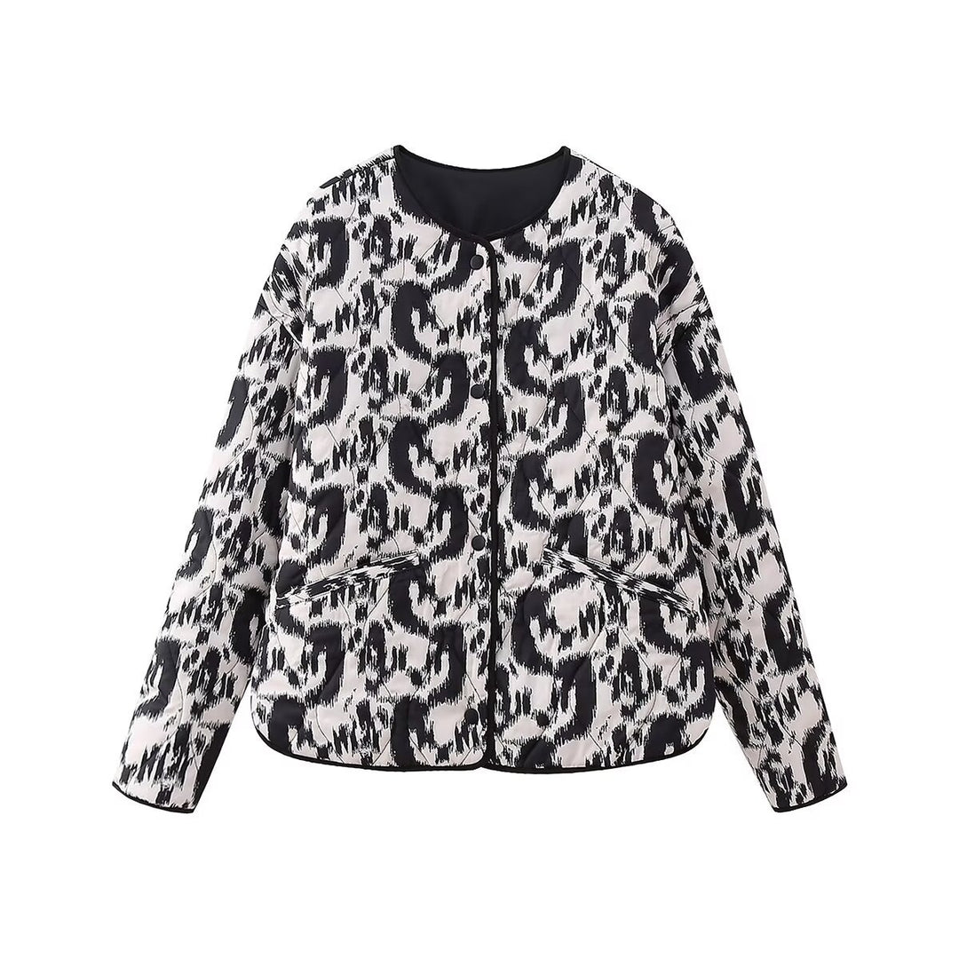 Ladies Nan Quilted Ikat Print Quilted Jacket with Round Neckline, Contrast Piping and Patch Pockets Mune Fashion