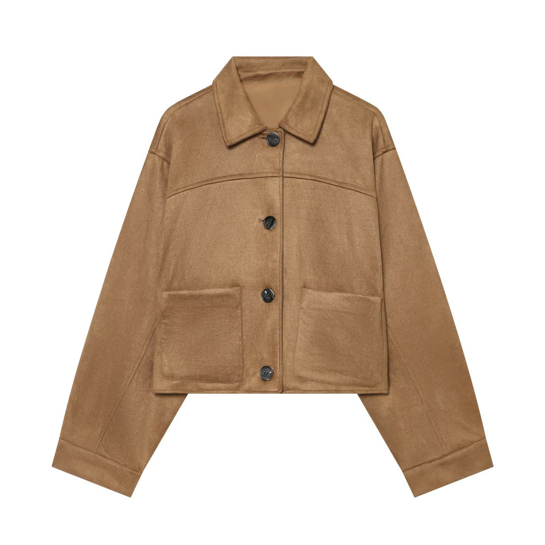 Women Boxy Jacket in Velvet Look with Patch Pockets Mune Fashion