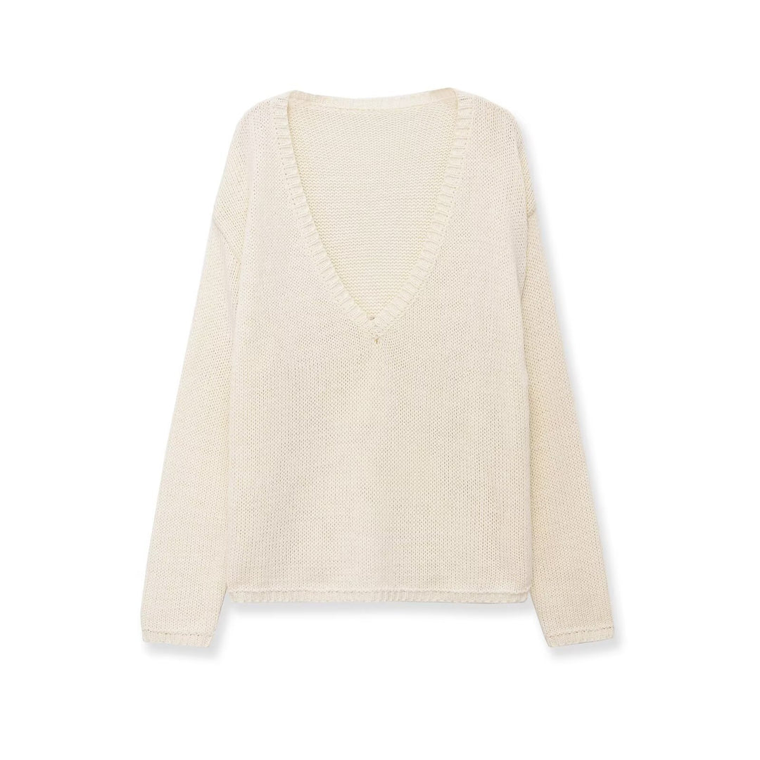 Women's Oversize V-Neck Chunky Knit Sweater Mune Fashion