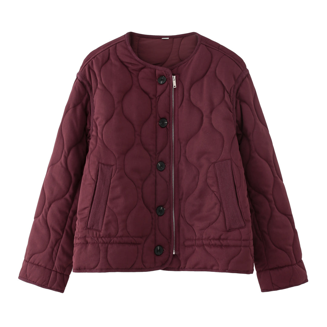 Women's quilted jacket with round quilted pattern, round neck and two-way zip Mune Fashion