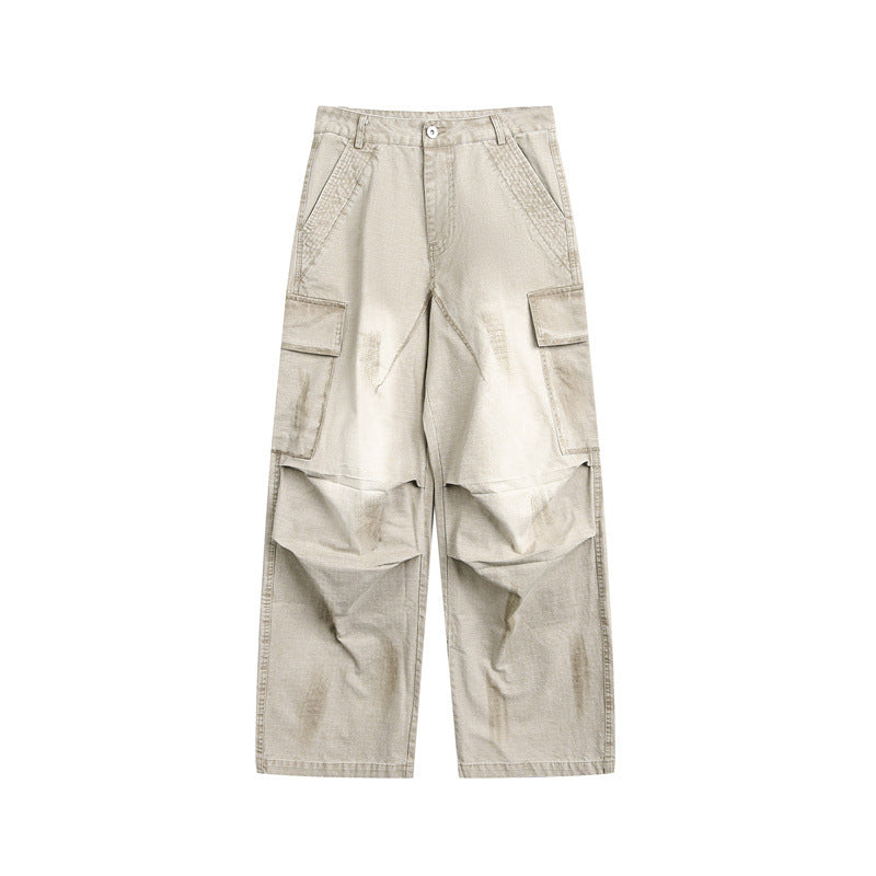 Unisex Loose-fit Cargo Canvas Pants with multifunctional flap pockets and Used Finish Mune Fashion