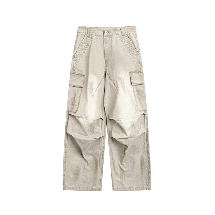 Unisex Loose-fit Cargo Canvas Pants with multifunctional flap pockets and Used Finish Mune Fashion