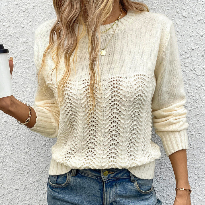 Ladies Fashionable Knitted Sweater with Floral Knit Pattern Mune Fashion