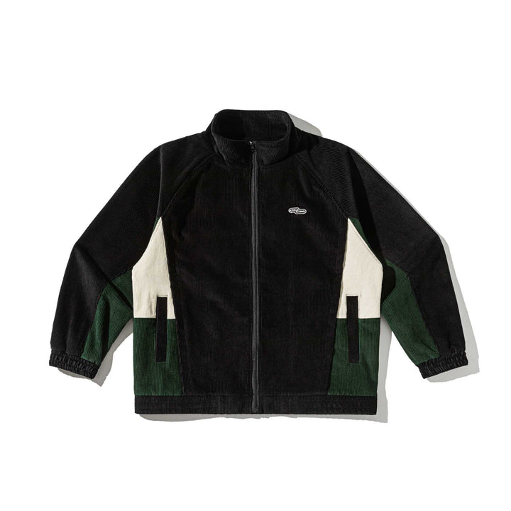 Unisex Short Cut Cord Track Jacket in Retro Utility Style with Stand-up Collar Mune Fashion