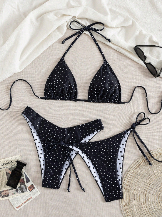 Women Triangle Bikini with playful dot pattern and adjustable straps Mune Fashion