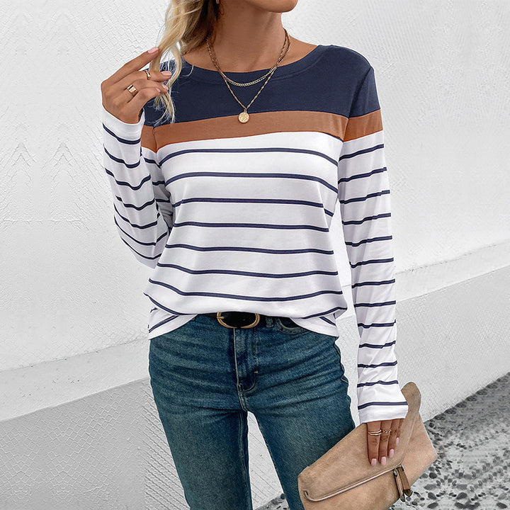 Women's long sleeve shirt with striped pattern, contrasting yoke and casual silhouette Mune Fashion