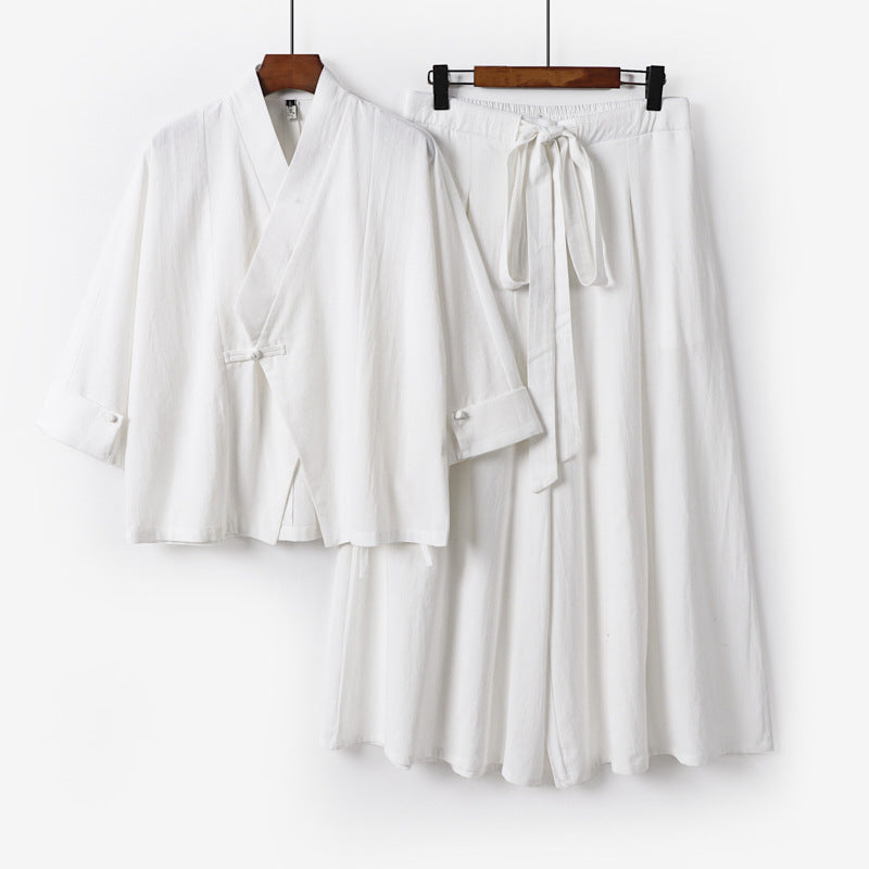 Women's Lightweight Kimono Loungewear Set with V-Neck Three-Quarter Sleeves and Wide Palazzo Pants Mune Fashion