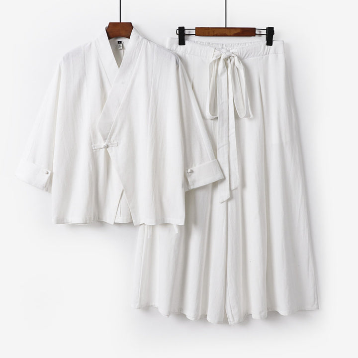 Women's Lightweight Kimono Loungewear Set with V-Neck Three-Quarter Sleeves and Wide Palazzo Pants Mune Fashion