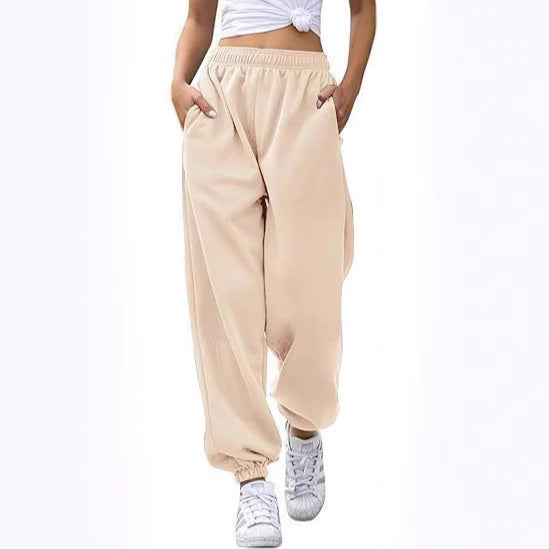 Women's casual jogging pants with high waistband, elastic ankle cuffs, and soft fleece lining Mune Fashion